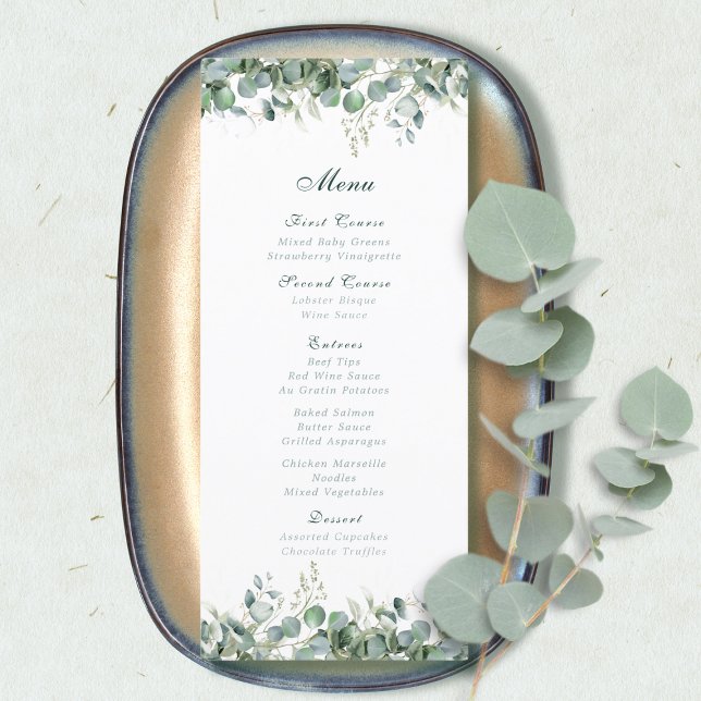 Menu Eucalyptus Emerald Green Watercolor Botânico (Criador carregado)