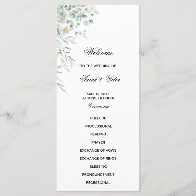 Menu Eucalyptus Greenery Leaves Program Card (Frente)