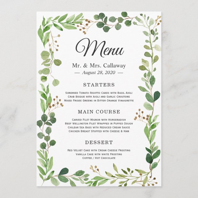 Menu Eucalyptus Greenery Sai do Casamento de Quadros Fr (Frente)