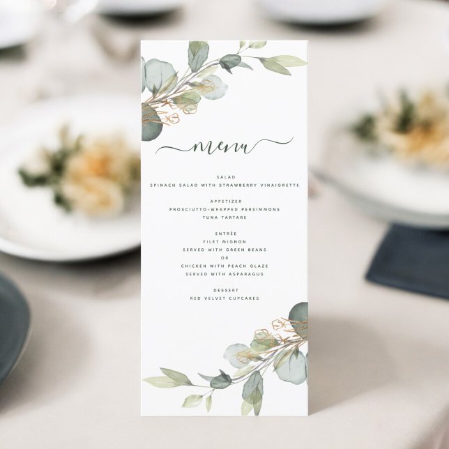 Menu Eucalyptus Greenery Suculente Moderno Elegante (Criador carregado)