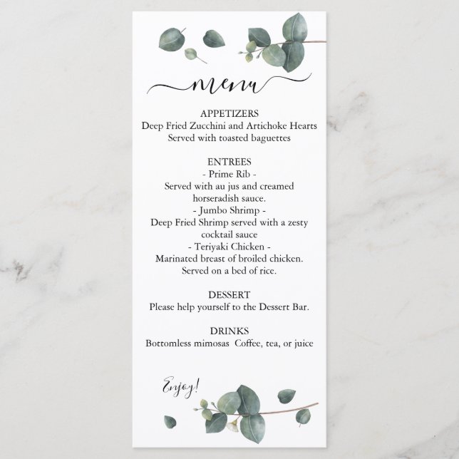 Menu Eucalyptus Greenery Wedding (Frente)