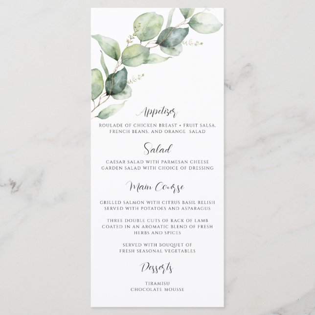 Menu Eucalyptus Quinceanera 15 Festa de aniversário Fot (Frente)