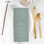Menu Eucalyptus | Script Watermark Monograma Wedding<br><div class="desc">Um belo cartão de cardápio de casamento baseado em tipografia, que apresenta suas iniciais em letras de script sobredimensionadas no topo, em tons em tons para um efeito de marca d'água. Personalize com os itens do menu abaixo. A nossa via colorida Eucalyptus é uma mistura elegante de verdes empoeirados, com...</div>