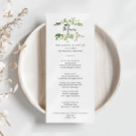 Menu Eucalyptus Simple Brown Janto Floral<br><div class="desc">Este simples cartão de janto floral marrom de eucalipto é perfeito para um casamento moderno. A design apresenta lindas folhas verdes de eucalipto pintadas artesanalmente,  dispostas em formas geométricas,  inspirando beleza natural. Este menu pode ser usado para recepção de casamento,  janto de ensaio,  chá de panela ou qualquer evento.</div>