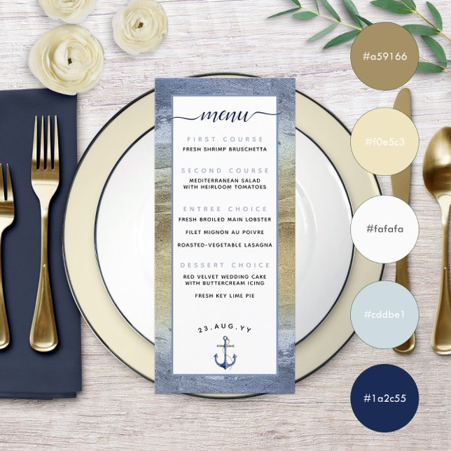 Menu Evento ⚓️ Azul e Dourado ou Casamento Náutico (Blue & Gold ⚓️ Event or Nautical Wedding Menu with Color Swatches
)