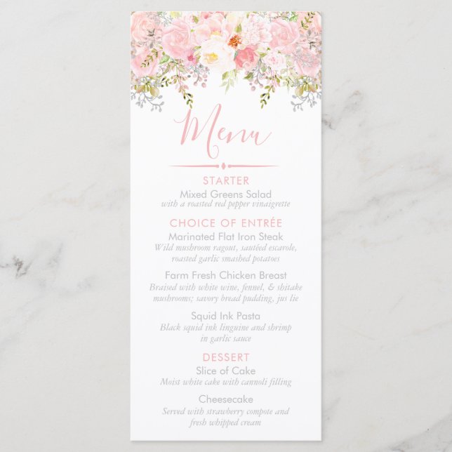 Menu Evento Personalizado do Chá de panela rosa Garden (Frente)