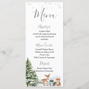 Menu Evergreen Animal Winter Onederland Birthday