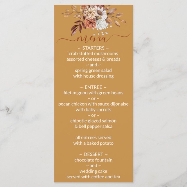 Menu Fall Floral Dourado Wedding (Frente)