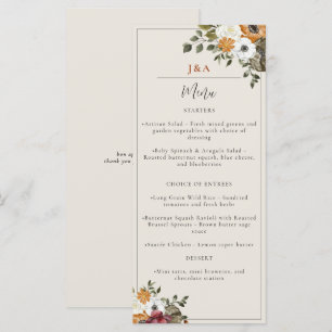 Menu Fall Floral Monograma Casado Watercolor Marfim