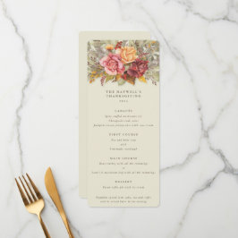 Menu Fall Florals Ação de Graças Flat 4 Curso