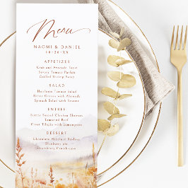 Menu Fall Watercolor Wildflower Mountain Rustic Wedding