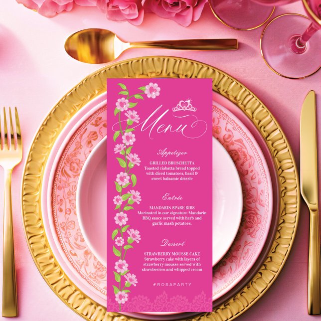 Menu Fashion Rosa Sonho Princesa Gown Quinceanera (Pink Fashion Dream Princess Gown Quinceanera Party Menu)