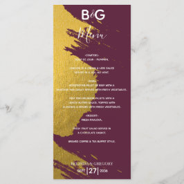 Menu Faux Dourado Brushstrokes Burgundy, Casamento Mono