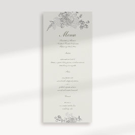 Menu Faux Embossed Peony Classic Formal Ecru Casamento
