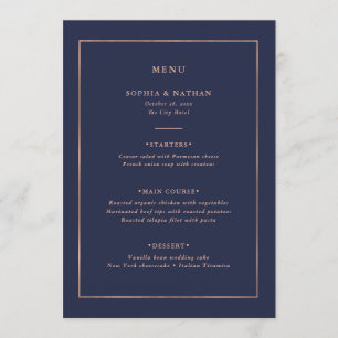 Menu Faux Rosa Dourado Border on Midnight Blue Weding