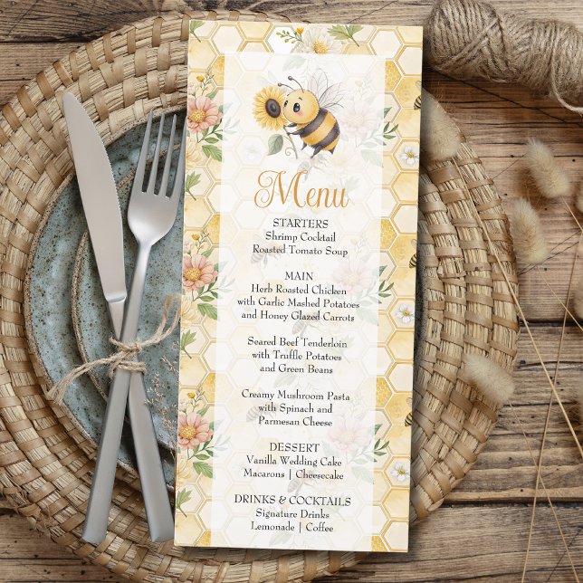 Menu Favo de Mel Floral Abelha Chique Churrasco de Bebê (Criador carregado)