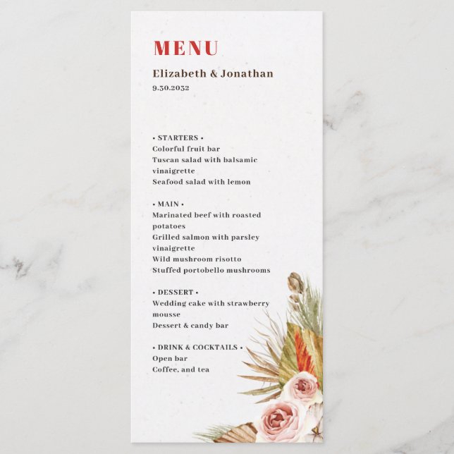 Menu Feijão romântico de flores secas do deserto (Frente)