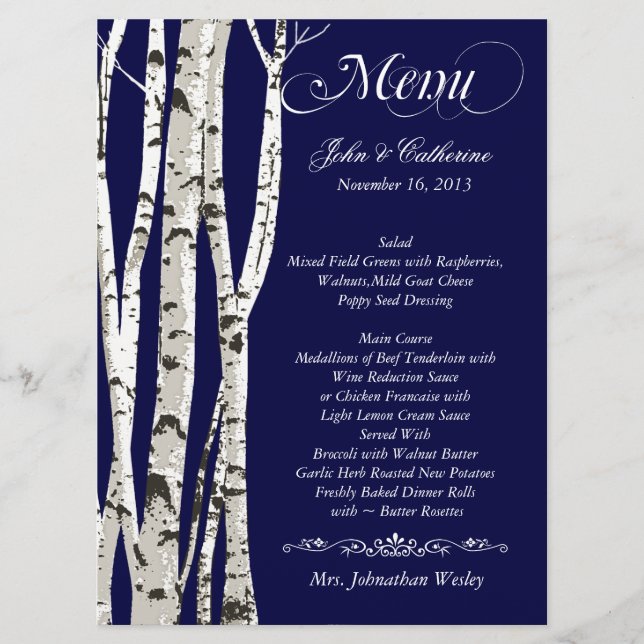Menu feito sob encomenda do casamento das árvores (Frente)
