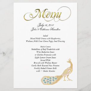 Menu feito sob encomenda do casamento do pavão