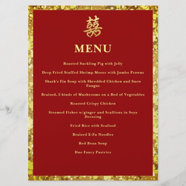 Menu felicidade dupla coração de casamento chinês forma (Frente)