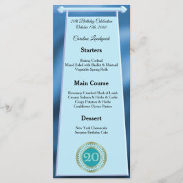 Menu Feliz 20 de Aniversário Folha Azul-Teal