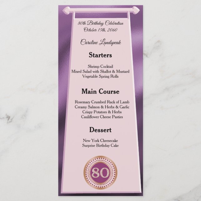 Menu Feliz 80 Birthday Rosa do Dourado Folha (Frente)
