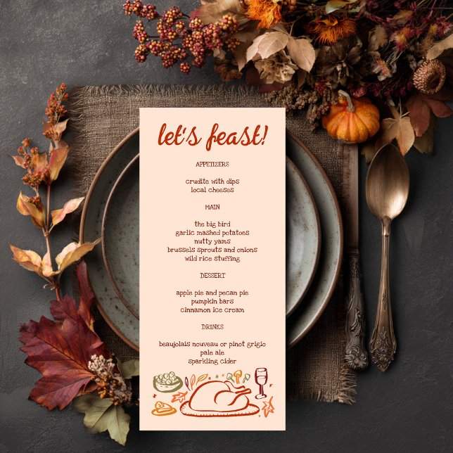 Menu Feriado de Ação de Graças e Ação de Amizade CUSTO (Whimsical Thanksgiving Friendsgiving Holiday CUSTOM Autumn Menu
)