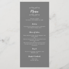 Menu Festa Chic de Cinza de Caligrafia de Casamento Ele