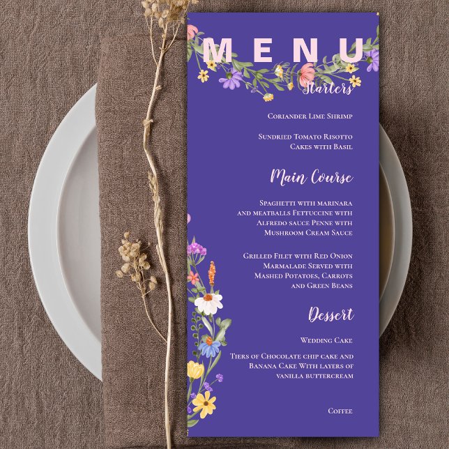 Menu Festa de casamento Amarelo Roxo-Bonito de Flores S (Yellow Purple Pretty Wildflowers Wedding Party Menu)