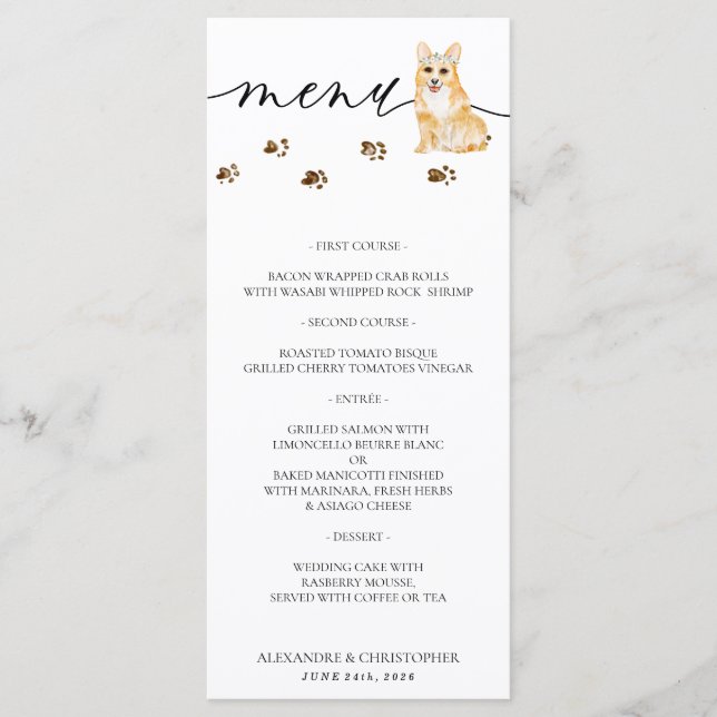 Menu Festa de casamento de cachorro Corgi (Frente)