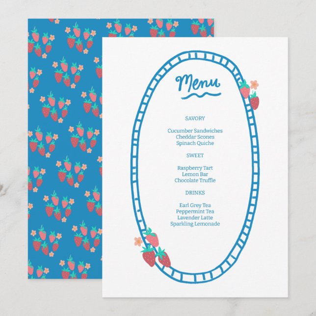 Menu Festa de casamento de Chá de fraldas PERSONALIZADO (Frente/Verso)