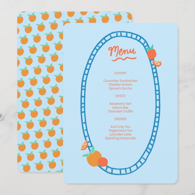 Menu Festa de casamento de Chá de fraldas PERSONALIZADO (Frente/Verso)