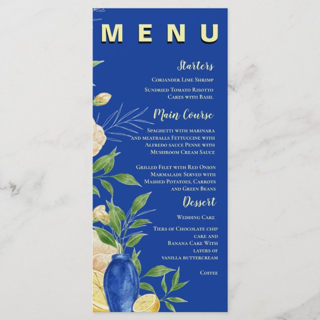 Menu Festa de casamento Floral do Limão Azul (Frente)