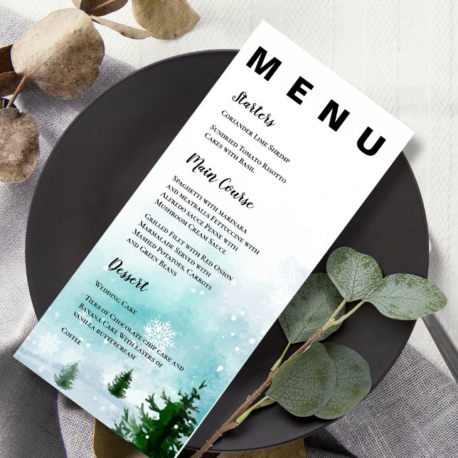 Menu Festa de Casamento no inverno Frosty Snowflakes (Frosty Snowy Snowflakes Winter Wedding Party Menu)