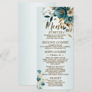 Menu Festa de casamento Turquesa Folhas do Ouro da Flor