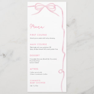 Menu Festa de Chá de Bebê Menina com Laço Rosa Bonito