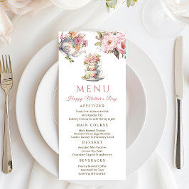 Menu Festa de Chá Floral Vintage Elegante Dia das Mães