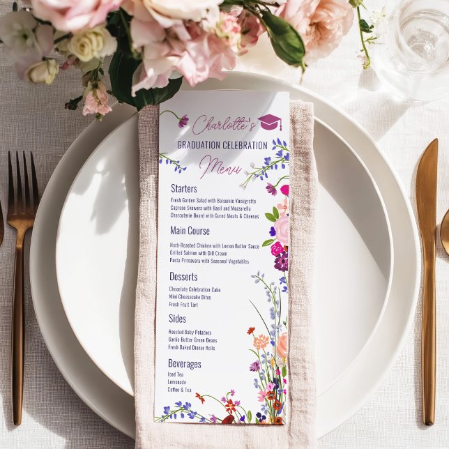 Menu Festa de formatura Boho Chic Wildflower (Boho Chic Wildflowers Graduation Party Menu)