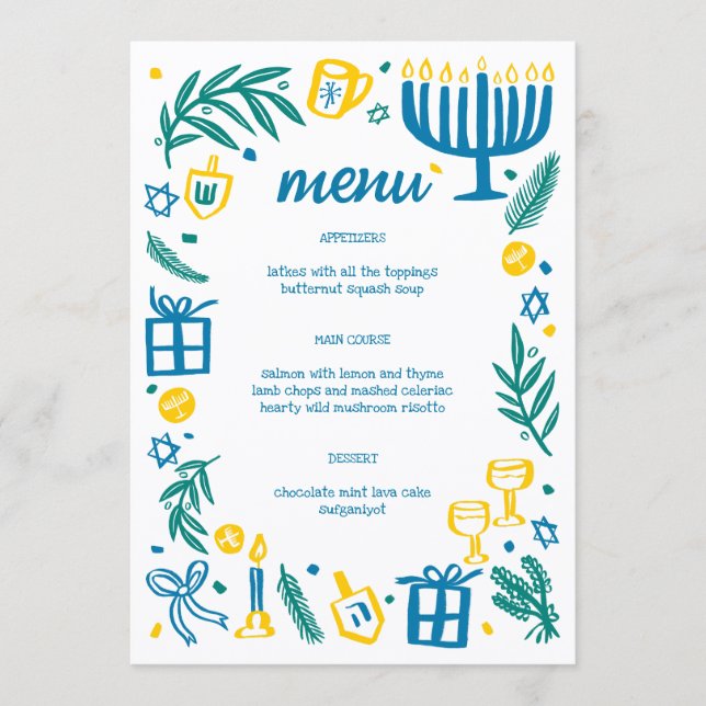 Menu Festa de Hanukkah Caprichosa e Personalizada para  (Frente)