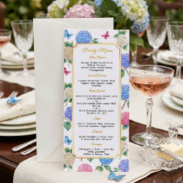 Menu Festa de Jardim de Hortênsias em Aquarela e Borbol