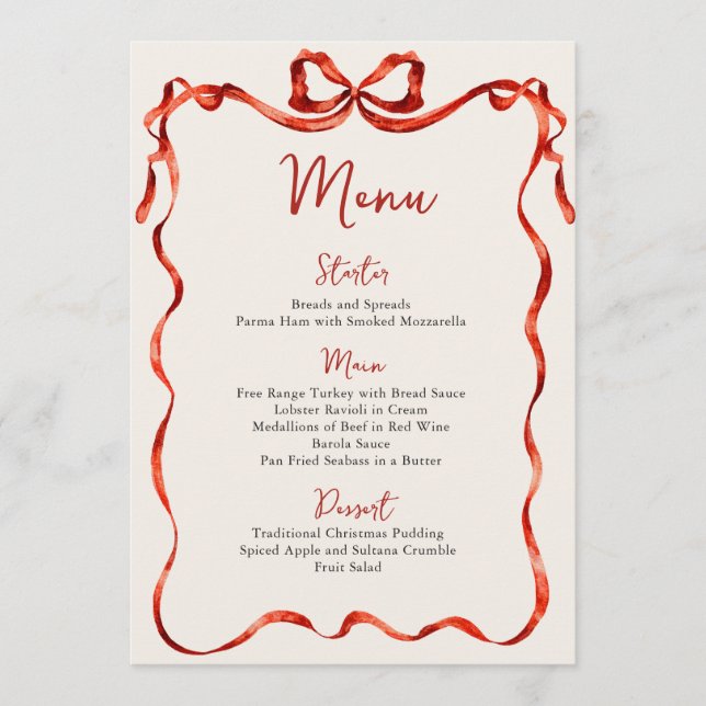 Menu Festa de Natal Caprichosa Laço Vermelho Funky (Frente)