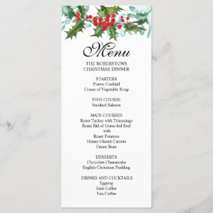 Menu Festa de Natal com Aquarela de Azevinho e Frutas