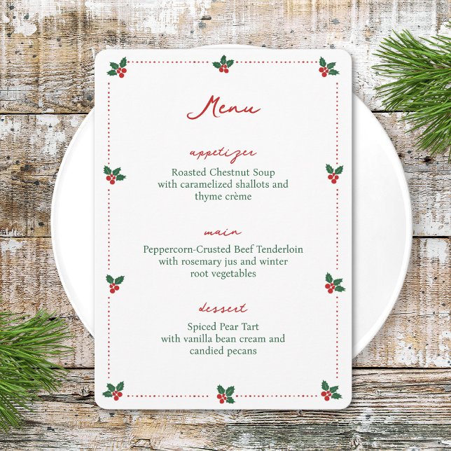 Menu Festa de Natal Minimalista de Azevinho Elegante (Criador carregado)