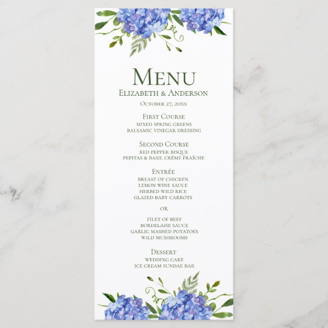 Menu Festa de Noivado com Hortênsias Azuis (Frente)