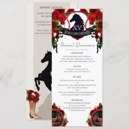 Menu Festa Elegante de Charro Quince do Cavalo de rosa