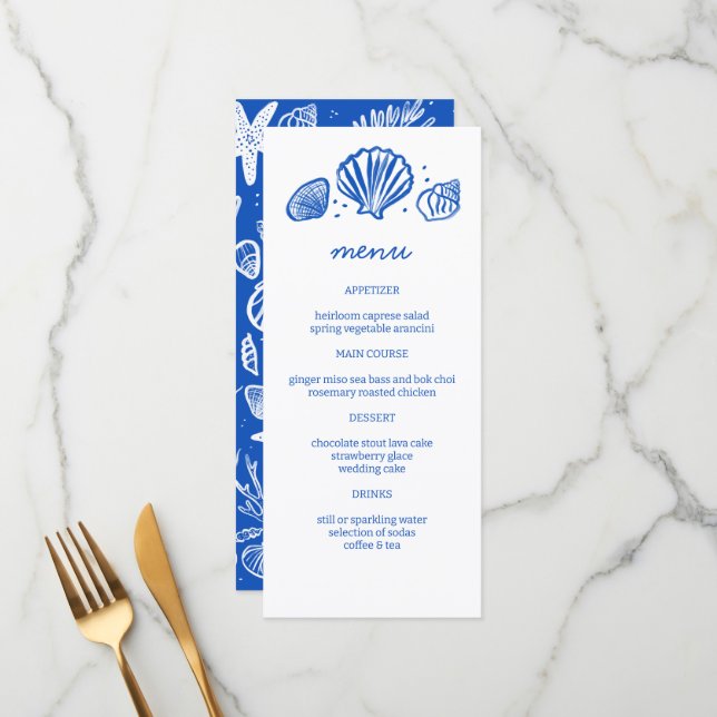 Menu Festa PERSONALIZADA de Casamento de Praia de Seash (Frente/Verso In Situ)