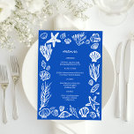 Menu Festa PERSONALIZADA de Casamento de Praia de Seash<br><div class="desc">Cartão de cardápio perfeito para um casamento divertido! Mão fez arte para você! Perfeito para um casamento, chá de panela à beira-mar, festa de solteira, festa de noivado ou aniversário. TOTALMENTE PERSONALIZÁVEL! Clique em "Personalizar" acima para editar o texto. Clique em "editar usando a ferramenta design" para ajustar as fontes,...</div>
