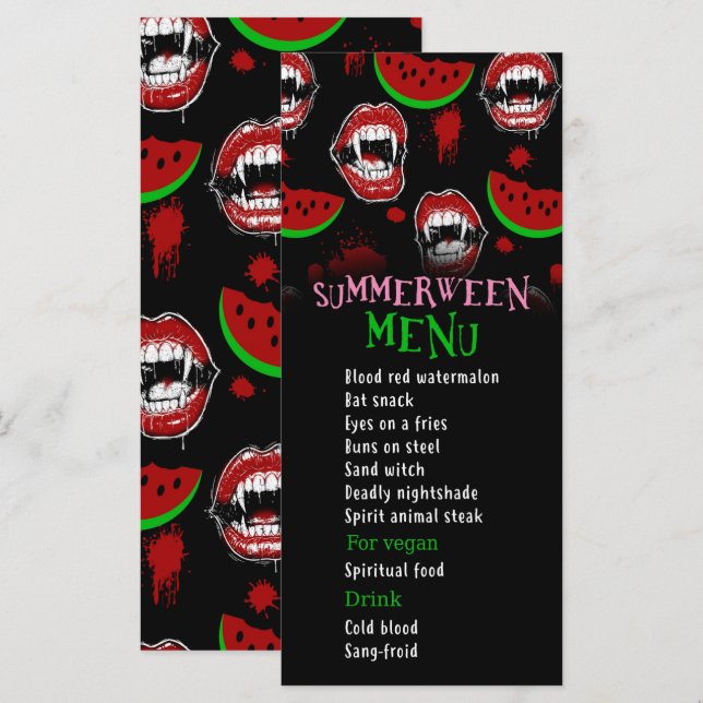 Menu Festa Summerween Cardápio Divertido de Vampiro  (Frente/Verso)