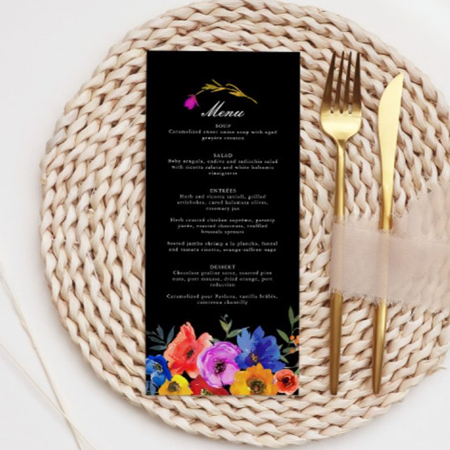 Menu Fiesta, Casamento Floral Colorido Espanhol (Criador carregado)