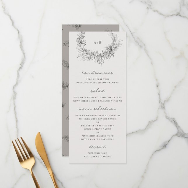 Menu Fine Art Minimalist Botanical Wedding (Frente/Verso In Situ)